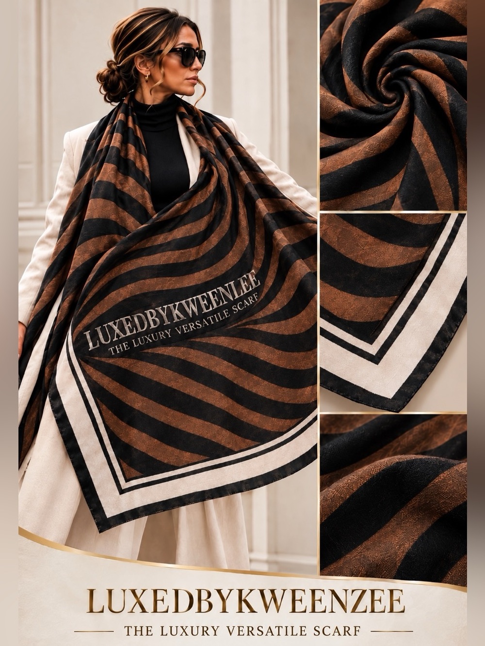 LUXEDBYKWEENZEE  The Luxury Versatile scarf monogram Twirl Silk Oversized unisex